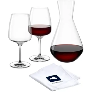 LEONARDO HOME Weinset CESTI (3er Set) inkl. Poliertuch • Spülmaschinenfestes Wein-Set • Stoßfestes Rotwein-Set • Weingläser mit niedrigem Stil (500 ml) • Hochwertige Glas-Karaffe (1500 ml) • 040974