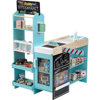 Theo Klein 9391 Supermarkt, Holz (MDF) I Moderner Kaufmannsladen inkl. Kasse, Schranke, Kreidetafel und Zubehör I Spielzeug für Kinder ab 3 Jahren