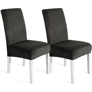 Ystyle Stuhlhussen Samt 2er Set, Universale Stuhlüberzug Stretch, Weich Hussen Für Stühle, Waschbar Dekoration Stuhlbezug, Stuhlhussen Kratzfest Hochlehner Für Haus Hotel Bankett, Dunkel Grau