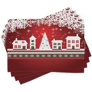 ABAKUHAUS Weihnachten Platzmatten, Winter-Thema-Baum, Waschbare Stoff Esszimmer Küche Tischdekorations Digitaldruck, Grün und Rot
