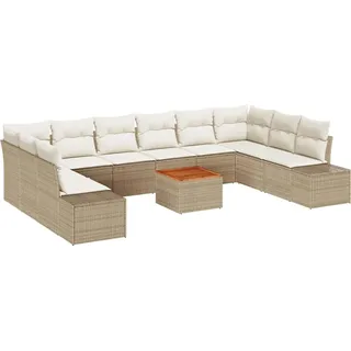 vidaXL Garten-Sofa-Set mit Speicher 11 pcs Beige und Weiß - Beige