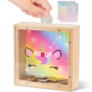 Beinou Spardose Kinder Sparschwein Mädchen Einhorn Sparbüchse Acryl- Sparkasse Piggy Bank Kinderspardose Taufgeschenke Jungen mit Personalisierten Buchstaben