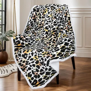 Catalonia Classy Sherpa Decke Kuscheldecken, Extra Dicke Warm Sofadecke Couchdecke in zweiseitig, Super Flausch Fleecedecke als Sofaüberwurf oder Wohnzimmerdecke 150x130cm, Helles Gepard-Muster