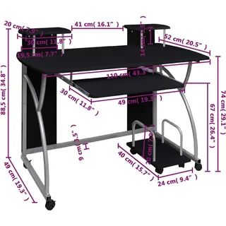 vidaXL Computertisch Schwarz 110x52x88,5 cm Holzwerkstoff