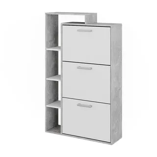 Vicco Schuhkommode Orlando Beton 80 x 128.3 cm mit 3 Fächern , Weiß, Grau , Holzwerkstoff , 80x128.3x24.2 cm , Garderobe, Schuhaufbewahrung, Schuhkipper