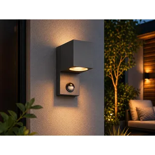 Außenwandleuchte mit Bewegungsmelder, Downlight Anthrazit Höhe 15cm mit GU10 LED