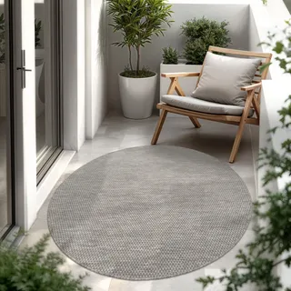 Paco Home Outdoor Teppich, Wetterfest Pflegeleicht Küchenteppich Ideal für Terrasse Balkon Garten, Flachgewebe Sisaloptik Modern Einfarbig meliert, 200 cm Rund, Grau