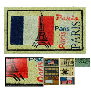 LucaHome Fußmatte aus natürlicher Kokosnuss, 70 x 40 cm, mit Rutschfester Unterseite, lustige Kokosmatte, Paris, saugfähige Fußmatte für den Eingangsbereich, ideal für Außentür oder Flur