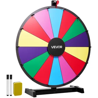 Vevor Glücksrad Drehrad (61 cm) 14 Slots Glücksrad mit Ständer, Lotteriespiele Gewinn-Roulette mit Tafelschwamm & 2 Markern, 6 Farben, Spinning Prize Wheel ideal für Party Kneipe Messe
