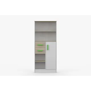 Deine Möbel 24 Regal Miki 05 Korpus Weiß | Griffe Grün , Weiß, Grün , Holzwerkstoff , 80x187x33 cm , Babymöbel & Kindermöbel, Babyzimmer, Babyregale & Kinderregale