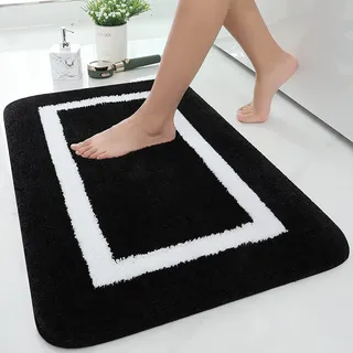 Homaxy Badezimmerteppich Badematte rutschfest Waschbar Badteppich Weiche Mikrofaser Hochflor Badvorleger – 50 x 76 cm, Schwarz