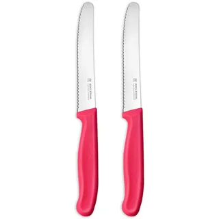 targzier Tafelmesser 2 Stück,Frühstücksmesser Wellenschliff,Messerset Scharf,Pink Messer Set,Brotmesser Klein,Rostfreier Stahl Jausenmesser,Kunststoffgriff Tomatenmesser