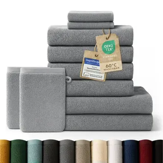 Blumtal Handtuch 8-teilig, 2x Badetuch 70/140 + 4x Handtuch 50/100 + 2x Gästetuch 30/30 + 2x Waschlappen 15/20 cm, Grau , Textil , 70x140 cm , Oeko-Tex® Standard 100 , Heimtextilien, Badtextilien, Handtücher