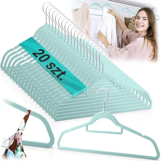 Massido Kleiderbügel rutschfest Samt Set 20 Stück 360° Drehbar Stahlhaken Eingebaute Schulterrillen Minze