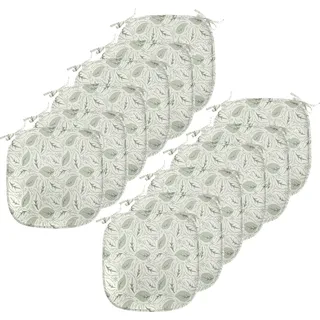 ABAKUHAUS Blätter Polster für Esszimmerstühle, Blumenmotive Verziert, Dekoratives wasserfestes Kissen mit Riemen für Küchensitze, 40 cm x 40 cm-12er Pack, Creme Weises Grün