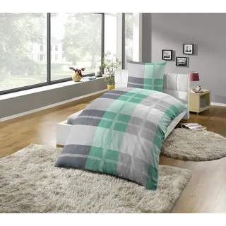 Bettwäsche KINZLER "Bettwäsche Polycotton Flanell Bettwäsche", grün (mint), B/L: 155cm x 220cm, 1 Stk., 1 Stk., Polycotton, B/L: 80cm x 80cm, 2 tlg., Polycotton, Obermaterial: 65% Baumwolle, 35% Polyester, Bettwäsche, Bettwäsche, besonders weich, verschiedene Karo Muster