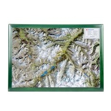 Georelief 3D Reliefkarte Oberengadin - mit grünem Holzrahmen - MITTEL