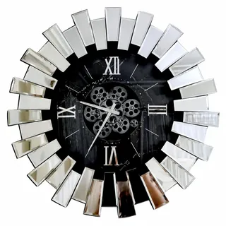 Große Wanduhr Spiegel modernes Design Zahnräder Mechanismus Dekoration - Schwarz