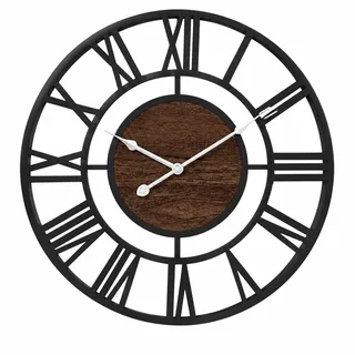 Pytha Sight Wanduhr Groß XXL Wohnzimmer Ohne Tickgeräusche,Große Wanduhr 50cm,Schwarz Vintage Grosse Industrial Walnuss Römische Ziffern Wanduhren für Modern Wohnzimmer,Küche,Büro,Heimdekoration