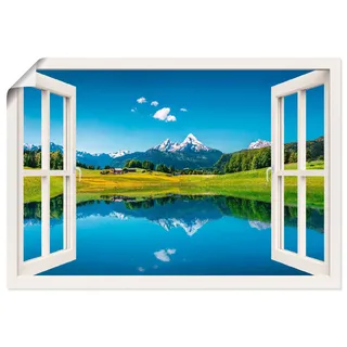 Artland Wandbild »Fensterblick Alpen und Bergsee« Berge 1 Stk. tlg. als Leinwandbild, Poster in verschied. Größen, blau