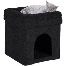 Relaxdays Katzenhöhle mit Sitzauflage, faltbarer Sitzhocker, Versteck für Katzen & Hunde, HxBxT 42 x 38 x 38 cm, schwarz