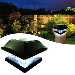 XVZ Pfostenkappe Solar, Solarleuchten für Außen Solar Zaunpfosten Lampe, LED Solarleuchten für Zaun, Hölzerne Pfäle, Patio Beleuchtung(Schwarz)