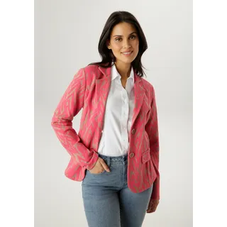 Kurzblazer ANISTON SELECTED, Damen, Gr. 38, rosa (beige, koralle), Jersey, Obermaterial: 67% Polyester, 31% Viskose, 2% Elasthan, gemustert, figurbetont hüftlang, Blazer Kurzblazer, in trendy Jacquard-Qualität