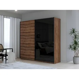 FORTE JAWA Schrank 220, Kleiderschrank, Schwebetürenschrank Industrial Schlafzimmer 2-türig Einlegeböden Kleiderstange, Dunkel Holzdekor: Schlameiche, 220 cm breit x 210 cm hoch x 61 cm tief