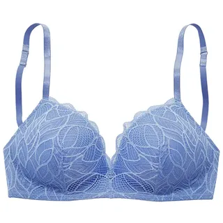 LASCANA Bralette-BH LASCANA "Alicia", Damen, Gr. 75, Cup B, blau (kornblumenblau), Spitze, Obermaterial: 50% Polyamid, 44% Polyester, 6% Elasthan, BHs Bralette-BH, ohne Bügel mit feiner Spitze mit Blättermotiv, Dessous