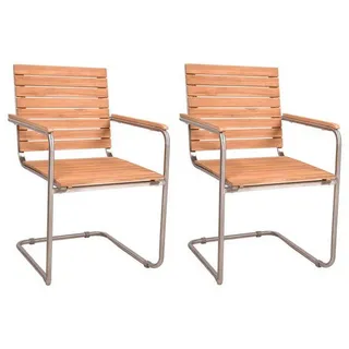 Gardenson Gartenschwingstuhl , Silberfarben, Teakfarben , Holz, Metall , Teakholz , Hartholz , C-Form , 58x86x55 cm , stapelbar, wetterbeständig, UV-beständig , Holzmöbel, Sitzgelegenheiten Holz, Gartensessel Holz