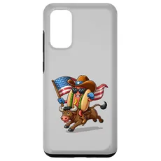 Hülle für Galaxy S20 Funny Hotdog Amerikanische Flagge USA Riding Bull 4. Juli Rodeo