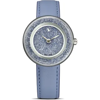 Swarovski Crystalline Lustre Uhr, Analoge Armbanduhr aus Edelstahl mit Blauem Lederarmband und Tiefblauen Kristallen, Armbandlänge: 14-19 cm, Armbandbreite: 1.5 cm