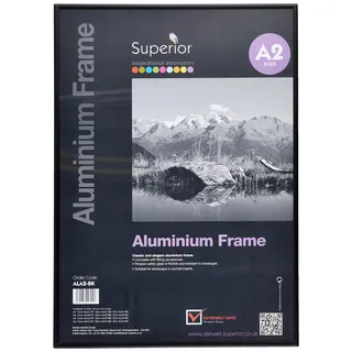 Seco A2-Bilderrahmen aus gebürstetem Aluminium mit Plexiglas-Sicherheitsglas, magnetisch, perfekt für zu Hause/Büro, 18 mm Rahmenkante, schwarz