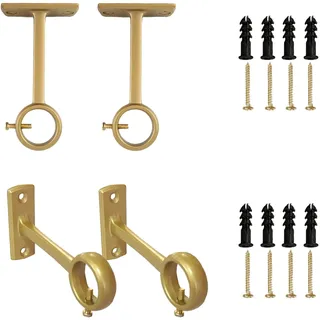 Kowibcl Gardinenstangenhalterung, 4 Stück, Decken-Gardinenstangenhalter, Halterungen für Wand- und Deckenmontage, Gardinenstange, Gold