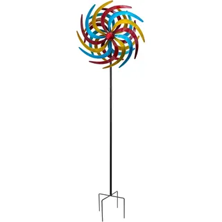 Metall Windrad bunt - Ø 61 cm/Höhe 210 cm - Deko Windspiel Windmühle Gartenstecker