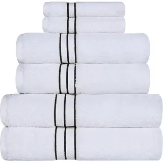 Superior - Hotelkollektion, luxuriöses Handtuchset, 100% Baumwolle, weiß/schwarz, 900 Gramm, 6-teilig