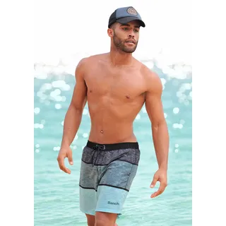 Badeshorts BENCH. "Mac", Herren, Gr. L (52), N-Gr, blau (schwarz, blau, hellblau), Microfaser, Polyester, bedruckt, Badehosen Badeshorts, im trendigen Blockstreifen-Look, Topseller
