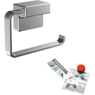 emco cue Toilettenpapierhalter Bundle bestehend aus Toilettenpapierhalter ohne Deckel und Klebeset, 010-8703