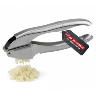 FMprofessional Edelstahl Knoblauchpresse – Professionelle Qualität für müheloses Pressen, langlebig & spülmaschinengeeignet, Grau