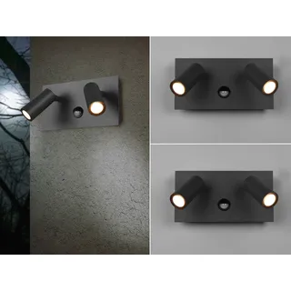 2er Set Außenwandleuchten mit Bewegungsmelder und 2 Strahlern, Fassadenleuchten - Grau