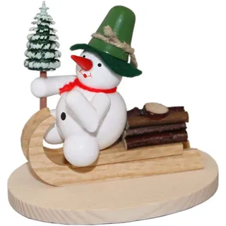 ALBIN PREIßLER Schneemann auf Holzschlitten 9 cm grün
