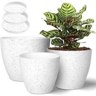 Vanavazon Blumentöpfe 9/8/7 Zoll Set 3 Blumentöpfe Indoor Outdoor Modern Dekorative Pflanzgefäße mit Ablaufloch und Tablett (Weiß)