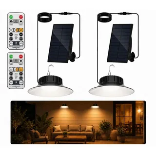 NATPOW Solar Hängelampe Außen, 3 Farbe Solarlampen für Außen Innen mit Fernbedienung, IP65 Wasserdichte Solar Pendelleuchte für Outdoor Innen Garten Terrasse Garage Gehwege, 2 Stück