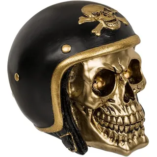 Spardose mit Schloss, Totenkopf mit Motorradhelm - Schwarz, Gold