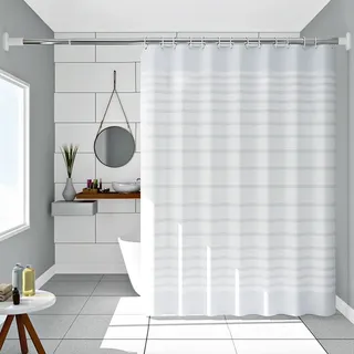 Whoiy Duschvorhang Weiß, Duschvorhang 300X200 XXL Peva Gestreift Weiß Anti Schimmel Duschrollo Waschbar für Heim Schlafsäle