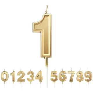 URAQT Geburtstag Zahl Kerzen 1, Gold Glitzer Geburtstagskerzen, Dekorative Geburtstagstorte, Hochzeitsparty, Abschlussfeier Usw.