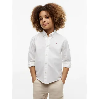 Langarmhemd TOMMY HILFIGER "FLAG OXFORD SHIRT", Jungen, Gr. 8 (128), N-Gr, weiß, Web, Obermaterial: 98% Baumwolle, 2% Elasthan, unifarben, regular fit normal, Rundhals, eingesetzt 1-Knopf-Manschette, Hemden Langarmhemd, Kinder bis 16 Jahre mit Button-Down-Kragen