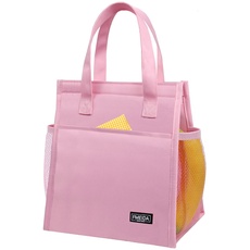 Kühltasche klein Lunchtasche Damen Lunchbag Faltbar Isoliertasche Mini Lunchbox Tasche Thermotasche Faltbar Lunchbag für Picknick Schule Reisen Pink