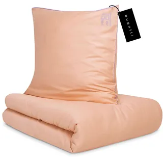 bugatti Bettwäsche 135x200 cm - 100% Baumwolle, Reißverschluss, anschmiegsam, weich & waschbar, Satinbettwäsche orange Flieder einfarbig