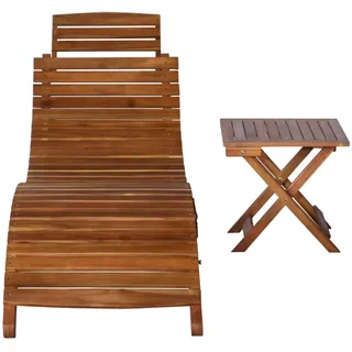 vidaXL Sonnenliege mit Tisch Massivholz Akazie Braun - Braun